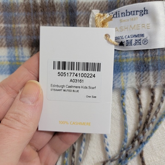Edinburgh Cashmere NEW  Kids Scarf Stewart Muted Blue Tartan Plaid 100% Cashmere - Picture 5 of 9